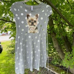 Justice dress, gray with Yorkie, 14.